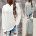 Women's Casual Cable Knit Pullover Hoodie Long Sleeve Oversized Polyester Blend Sweatshirt With Drawstring Hood For Autumn Winter