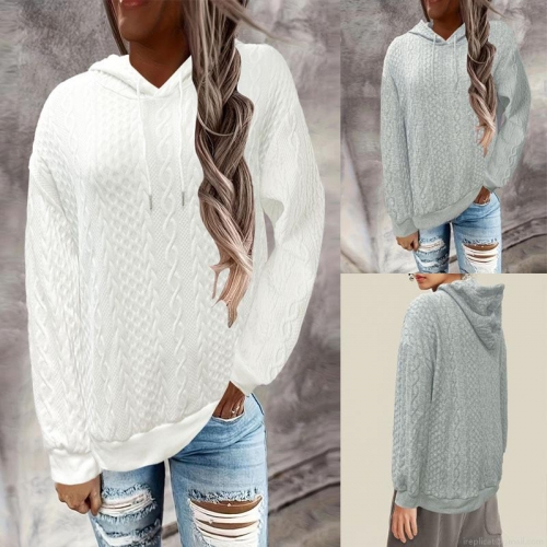 Women's Casual Cable Knit Pullover Hoodie Long Sleeve Oversized Polyester Blend Sweatshirt With Drawstring Hood For Autumn Winter