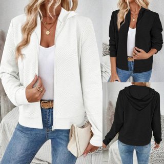 Women's Textured Zip Up Hoodie Geometric Jacquard Long Sleeve Sweatshirt Jacket Casual Hooded Outerwear Polyester Spandex Blend Autumn Winter Fashion for Women