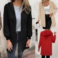 Women's Plus Size Hooded Cardigan Thermal Dralon Fleece Mid-Length Sweatshirt Open Front Casual Jacket With Pockets Warm Autumn Winter Top