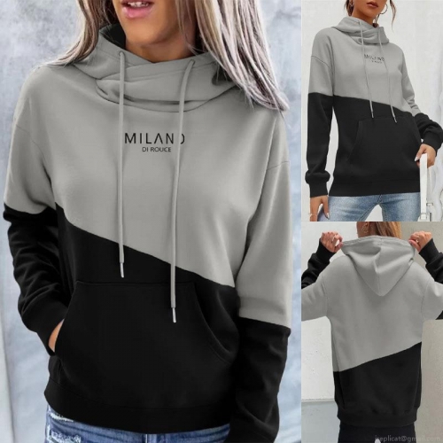 Women's Plus Size Color Block Hoodie Sweatshirt Polyester Spandex Long Sleeve Letter Print Pullover With Pocket Casual Autumn Winter Hoodie Tops