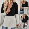 Women Plus Size Color Block Hooded Sweatshirt Jacket Casual Zipper Long Sleeve Drawstring Hoodie Outerwear Polyester Spandex Autumn Winter Plus-Size Tops