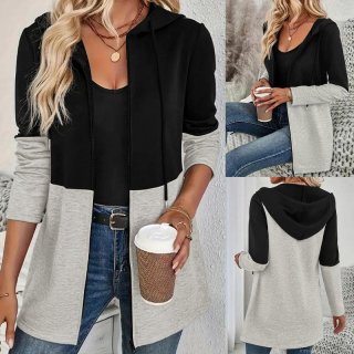 Women's Casual Color Block Hooded Sweatshirt Jacket Zip Up Long Sleeve Hoodie For Autumn Winter Fashion Comfortable Patchwork Outerwear