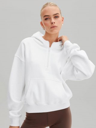 Women's Half Zip Hoodie Cotton Blend Oversized Long Sleeve Sweatshirt With Kangaroo Pocket For Daily Leisure Streetwear Fashion Comfortable Pullover