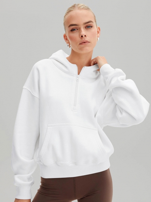 Women's Half Zip Hoodie Cotton Blend Oversized Long Sleeve Sweatshirt With Kangaroo Pocket For Daily Leisure Streetwear Fashion Comfortable Pullover