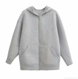 Women's Oversized Zip-Up Hoodie Space Cotton Hooded Sweatshirt Grey Loose Solid Color Long Sleeve Jacket With Pockets For Daily Casual Streetwear