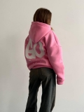 Women's Oversized Cotton Fleece Hoodie American Street Style Graffiti Letter Print Hooded Sweatshirt Pullover Long Sleeve Casual Autumn Winter Top