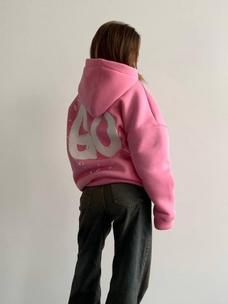 Women's Oversized Cotton Fleece Hoodie American Street Style Graffiti Letter Print Hooded Sweatshirt Pullover Long Sleeve Casual Autumn Winter Top