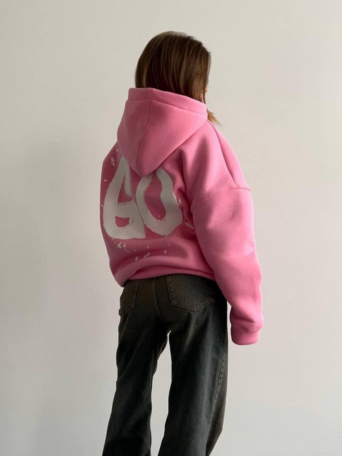 Women's Oversized Cotton Fleece Hoodie American Street Style Graffiti Letter Print Hooded Sweatshirt Pullover Long Sleeve Casual Autumn Winter Top