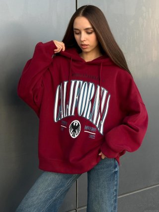 Women's American Street Style Oversized Hoodie Cotton Blend California Letter Print Long Sleeve Hooded Sweatshirt Retro Y2K Loose Autumn Casual Top
