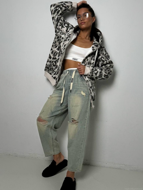 Women's Loose Leopard Print Zip Up Hoodie Cotton Blend Long Sleeve Hooded Sweatshirt Casual Streetwear Jacket Outerwear for Women Autumn