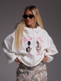 Women's Oversized Angel Wings Zip Up Hoodie Streetwear Graphic Print Loose Fleece Lined Hooded Sweatshirt Fall Winter Y2K Jacket Top