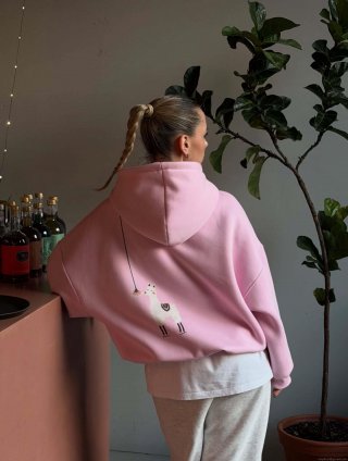 Women's 100% Cotton Fleece Alpaca Print Oversized Hoodie Warm Long Sleeve Pullover Casual BF Style Loose Sweatshirt for Winter Autumn Streetwear