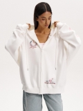 Women's Zip Up Hoodie 100% Cotton Oversized Hooded Sweatshirt Y2K Graphic Printed Jacket Loose Fit Long Sleeve Cardigan Casual Streetwear White Sporty Outerwear