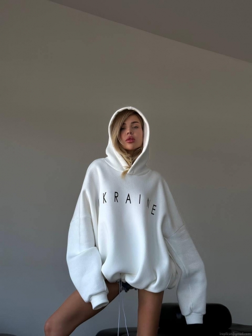 Women's Oversized Hooded Sweatshirt 100% Cotton Letter Ukraine Print Long Sleeve Pullover Streetwear Casual Hoodie For Autumn Winter