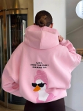 Funny Cartoon Duck Print Oversized Hooded Sweatshirt Women 100% Cotton I Lied Lettering Loose Long Sleeve Pullover Autumn Winter Streetwear Top