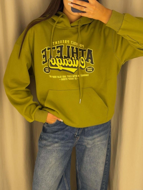 Women's Athletic Chicago Print Hoodie Retro Loose Fit Cotton Blend Long Sleeve Hooded Sweatshirt Kangaroo Pocket Streetwear Casual Pullover Tops