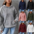 Women's Casual Waffle Knit Hoodie Sweatshirt Long Sleeve Drawstring Pullover Solid Color Polyester Hooded Top With Kangaroo Pocket For Daily Loungewear
