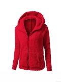 Women's Solid Color Sherpa Fleece Hooded Jacket Winter Warm Long Sleeve Zip Up Mid Length Hooded Sweatshirt Plus Size Autumn Casual Daily Outwear Coat