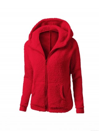 Women's Solid Color Sherpa Fleece Hooded Jacket Winter Warm Long Sleeve Zip Up Mid Length Hooded Sweatshirt Plus Size Autumn Casual Daily Outwear Coat