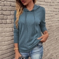 Women's Casual Cable Knit Hoodie Long Sleeve Drawstring Pullover Sweatshirt Solid Color Autumn Winter Nylon Blend Knit Top