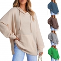 Women's Waffle Knit Hoodie Oversized Side Slit Pullover Sweatshirt With Pocket Casual Long Sleeve Loose Tunics Tops For Women Fashion
