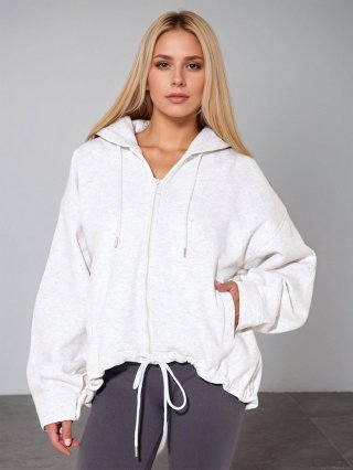 Women's Casual Zip-Up Hoodie Oversized Knit Sweatshirt Jacket With 80% Polyester 20% Cotton Solid Color Drawstring Hooded Top For Sports Outdoor Daily Women Clothing
