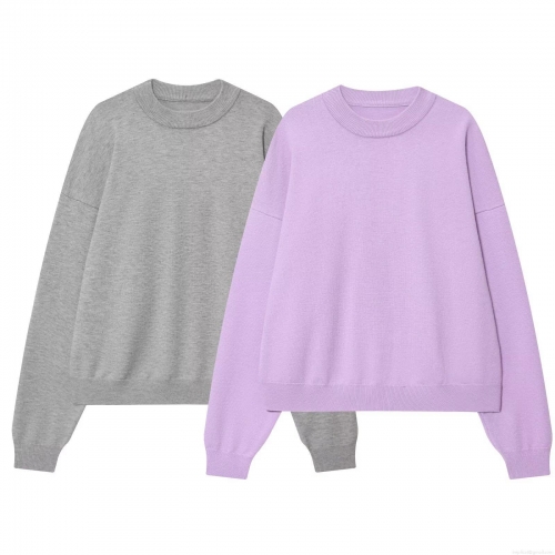 Women's Loose Solid Color Round Neck Knit Sweatshirt Long Sleeve Pullover Winter Streetwear Fashion Jumper Top For Casual Wear