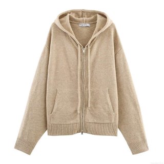 Women's Acrylic Nylon Knit Hoodie Cardigan Long Sleeve Zipper Jacket Casual Solid Color Knitted Sweatshirt With Pockets Hooded Outerwear For Autumn Winter