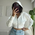 Women's 100% Polyester Cropped Zip Up Hoodie Long Sleeve Solid Color Slim Fit Hooded Sweatshirt Fall Streetwear Casual Jacket
