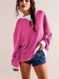 Women's Oversized Sweatshirt Color Block Contrast Ribbed Trim Long Sleeve Crewneck Pullover Cotton Viscose Blend Casual Streetwear Loose Fit Top