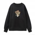 Women's Winter Fleece Lined Sweatshirt Cotton Blend Van Gogh Sunflower Embroidery Long Sleeve Crewneck Casual Loose Fit Pullover Top