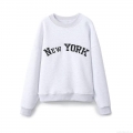 Women's Casual Cotton Blend Letter Embroidery Sweatshirt Loose Fit Round Neck Pullover Long Sleeve Fleece Top New York Print Grey Jumper