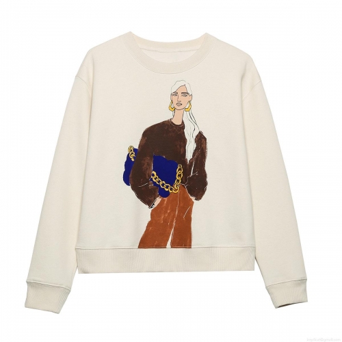 Women's Fashion Hand-drawn Graphic Print Sweatshirt Long Sleeve Round Neck Polyester Cotton Streetwear Casual Pullover For Women
