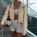 Women's Fashion Solid Color Zip Up Crop Hoodie Long Sleeve Hooded Jacket Casual Streetwear Sweatshirt Outerwear For Travel Daily Wear