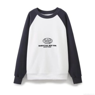 Women's Raglan Long Sleeve Sweatshirt Manhattan New York Coordinates Embroidery Cotton Blend Fleece Pullover Casual Loose American Streetwear Top