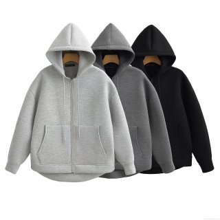Women's Oversized Zip Up Hoodie Scuba Fabric Loose Fit Long Sleeve Sweatshirt with Pockets Casual Solid Color Hooded Jacket for Fall Winter Streetwear