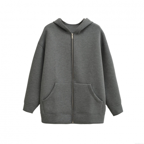 Women's Oversized Zip-Up Hoodie Jacket Casual Solid Color Loose Fit Scuba Fabric Long Sleeve Hooded Sweatshirt with Pockets for Women Streetwear