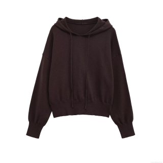 Women's Casual Solid Color Knitted Hoodie Long Sleeve Streetwear Pullover Knit Sweatshirt Top For Autumn Winter Street Style Soft Warm Comfortable Loose Fit