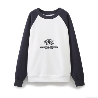 Women's Raglan Sleeve Sweatshirt Cotton Blend Fleece Lined Pullover Manhattan New York Embroidery Color Block Casual Streetwear Long Sleeve Top