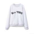 Women's Vintage New York Letter Print Crew Neck Sweatshirt Casual Cotton Blend Long Sleeve Fleece Pullover Collegiate Style Streetwear Top