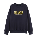 Milano 75 Letter Printed Women's Casual Sweatshirt Round Neck Long Raglan Sleeve Pullover Cotton Blend Oversized Fashion Streetwear Tops