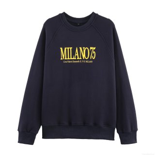 Milano 75 Letter Printed Women's Casual Sweatshirt Round Neck Long Raglan Sleeve Pullover Cotton Blend Oversized Fashion Streetwear Tops