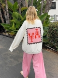Women's Oversized Cotton Sweatshirt Red Lobster Stamp Print Long Sleeve Crew Neck Casual High Street Pullover Fashion Top for Vacation