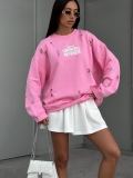 Women's Loose Distressed Pullover Sweatshirt Slogan Letter Print Cotton Blend Round Neck Long Sleeve Streetwear Top Autumn Fashion Casual Women Outfit