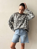 Women's Leopard Print Sweatshirt Long Sleeve Pullover American Street Style Loose Fit Round Neck Autumn Cotton Blend Casual Trendy Top