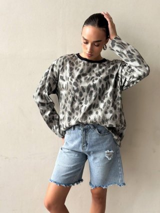Women's Leopard Print Sweatshirt Long Sleeve Pullover American Street Style Loose Fit Round Neck Autumn Cotton Blend Casual Trendy Top
