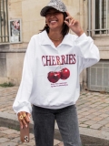 Women's Oversized Sweatshirt Cotton Polyester Blend Red Cherry Print Lapel Polo Neck Long Sleeve Pullover Casual Streetwear Fall Winter Top