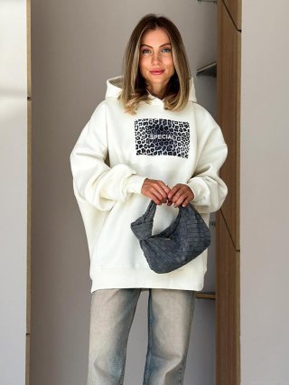 Women's Oversized Leopard Print Patchwork Hoodie Cotton Blend Long Sleeve Letter Printed Pullover Sweatshirt Streetwear Casual Loose Top