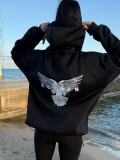 Women's Reborn Letter Pigeon Print Oversized Hoodie Cotton Blend Long Sleeve Hooded Fleece Lined Sweatshirt Streetwear Casual Loose Fit Pullover Winter Top